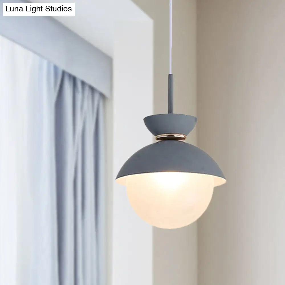 Macaron Metal Pendant Lighting - Flared Design 1-Light Gray/Blue/Pink Dining Room Ceiling Light