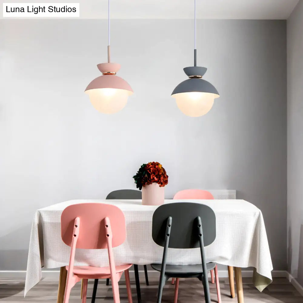 Macaron Metal Pendant Lighting - Flared Design 1-Light Gray/Blue/Pink Dining Room Ceiling Light