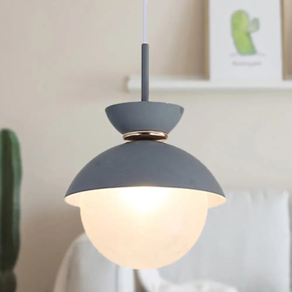 Macaron Metal Pendant Lighting - Flared Design 1-Light Gray/Blue/Pink Dining Room Ceiling Light Grey