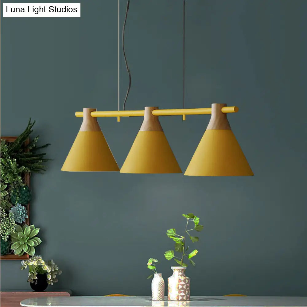 Macaron Metal Restaurant Pendant Light With 3 Conical Bulbs