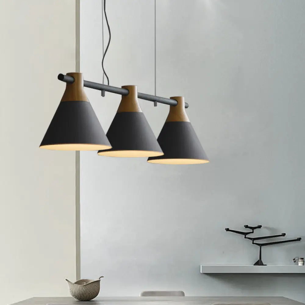 Macaron Metal Restaurant Pendant Light With 3 Conical Bulbs Grey