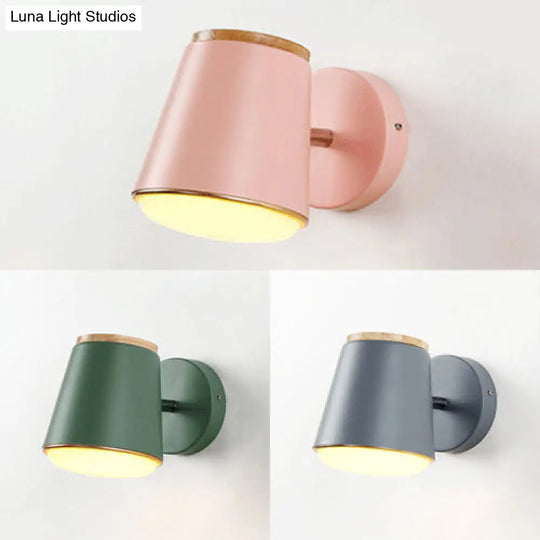 Macaron Metal Tapered Wall Light In Pink/Grey/Green Ideal For Bedroom