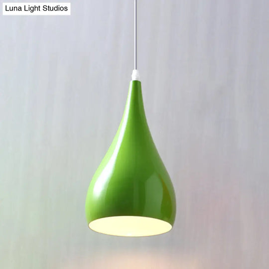 Teardrop Shaped Macaron Metal Pendant Light Fixture - 1 Ceiling Suspension For Dining Room Green /