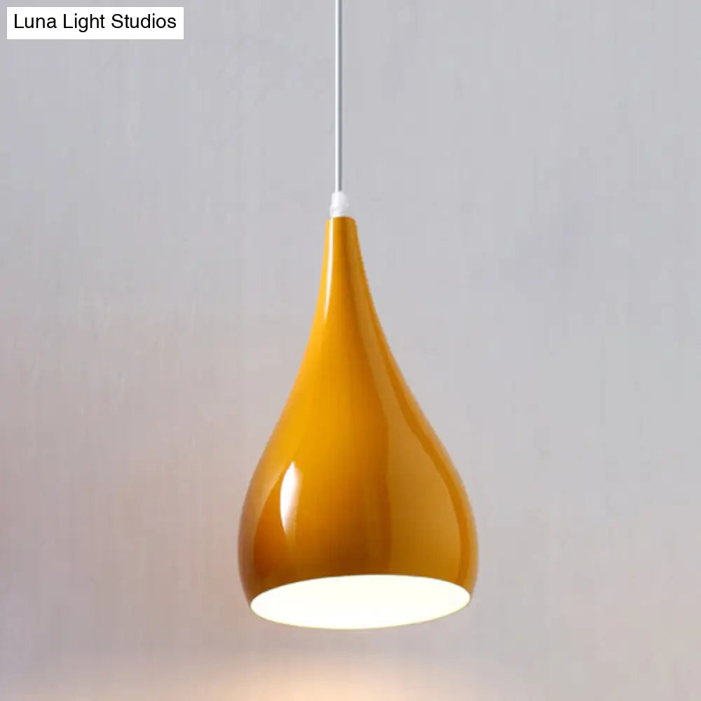 Teardrop Shaped Macaron Metal Pendant Light Fixture - 1 Ceiling Suspension For Dining Room Orange /