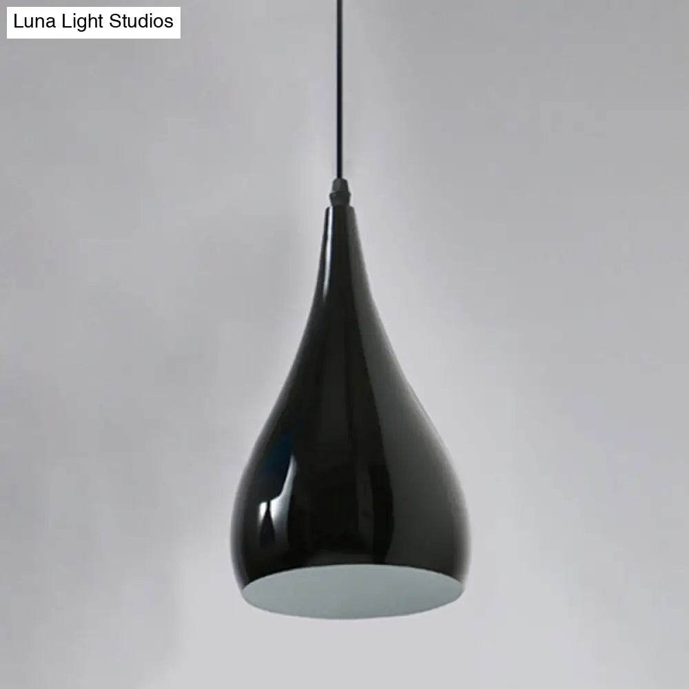 Teardrop Shaped Macaron Metal Pendant Light Fixture - 1 Ceiling Suspension For Dining Room Black /