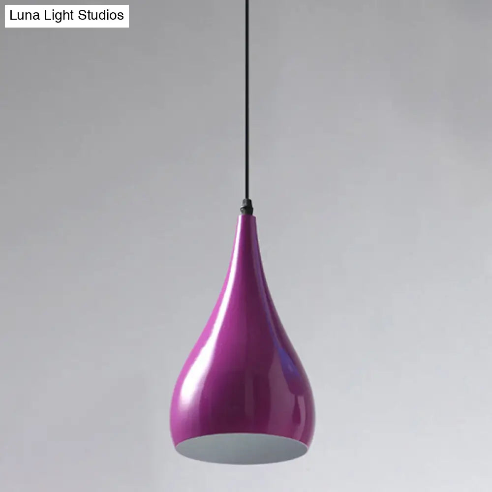 Teardrop Shaped Macaron Metal Pendant Light Fixture - 1 Ceiling Suspension For Dining Room Purple /