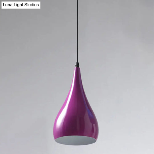 Teardrop Shaped Macaron Metal Pendant Light Fixture - 1 Ceiling Suspension For Dining Room Purple /