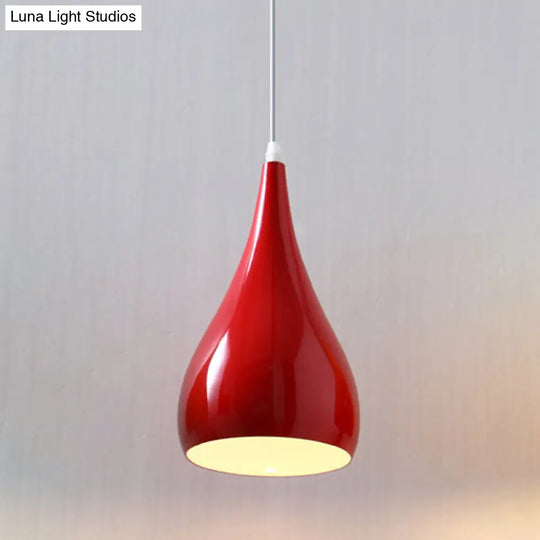 Teardrop Shaped Macaron Metal Pendant Light Fixture - 1 Ceiling Suspension For Dining Room Red / 6.5