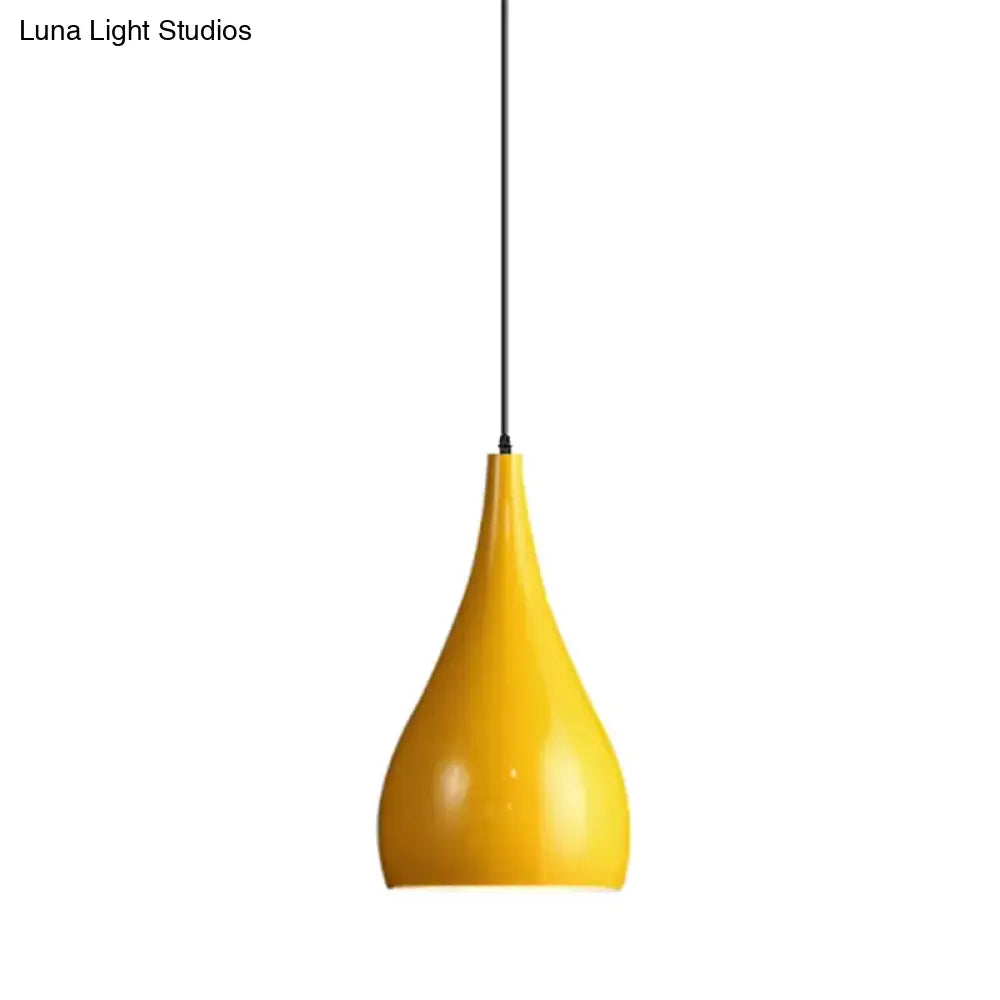 Teardrop Shaped Macaron Metal Pendant Light Fixture - 1 Ceiling Suspension For Dining Room Yellow /