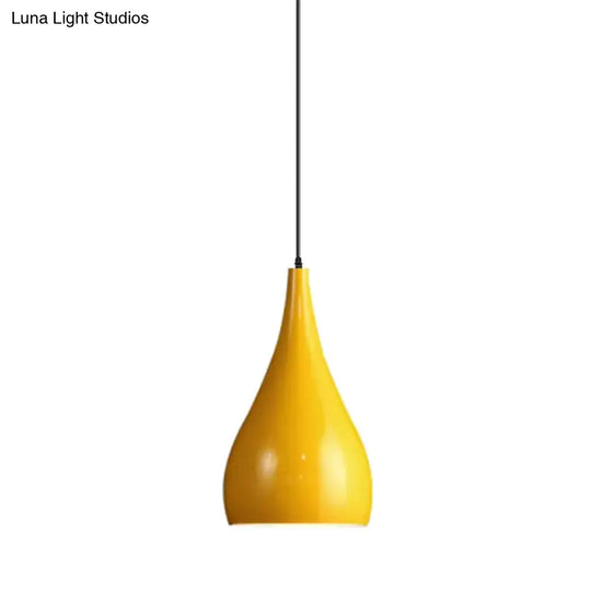 Teardrop Shaped Macaron Metal Pendant Light Fixture - 1 Ceiling Suspension For Dining Room Yellow /