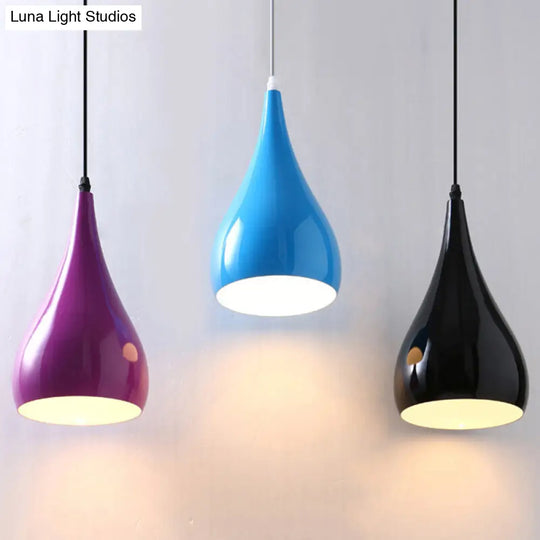 Teardrop Shaped Macaron Metal Pendant Light Fixture - 1 Ceiling Suspension For Dining Room