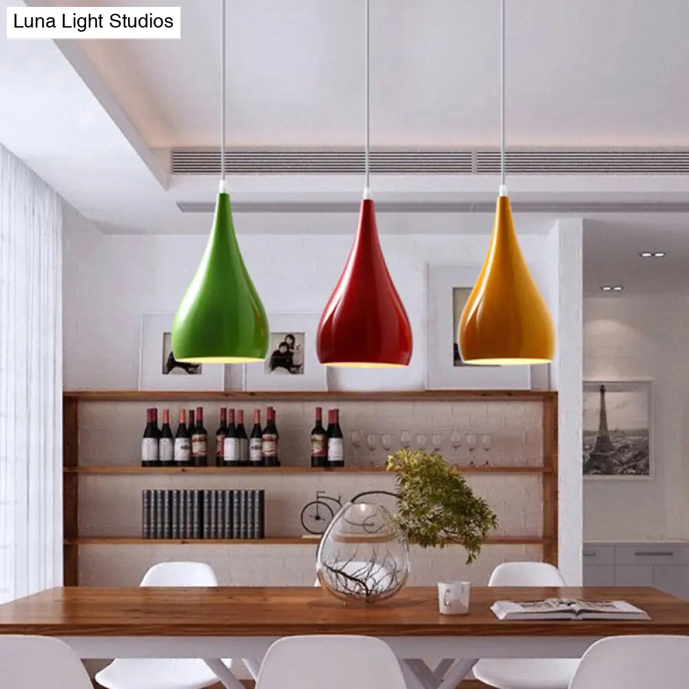 Teardrop Shaped Macaron Metal Pendant Light Fixture - 1 Ceiling Suspension For Dining Room