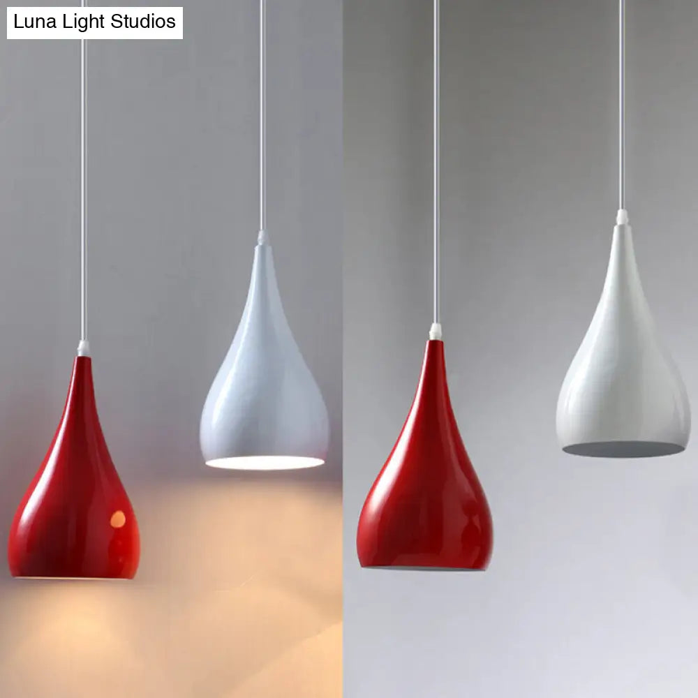 Teardrop Shaped Macaron Metal Pendant Light Fixture - 1 Ceiling Suspension For Dining Room