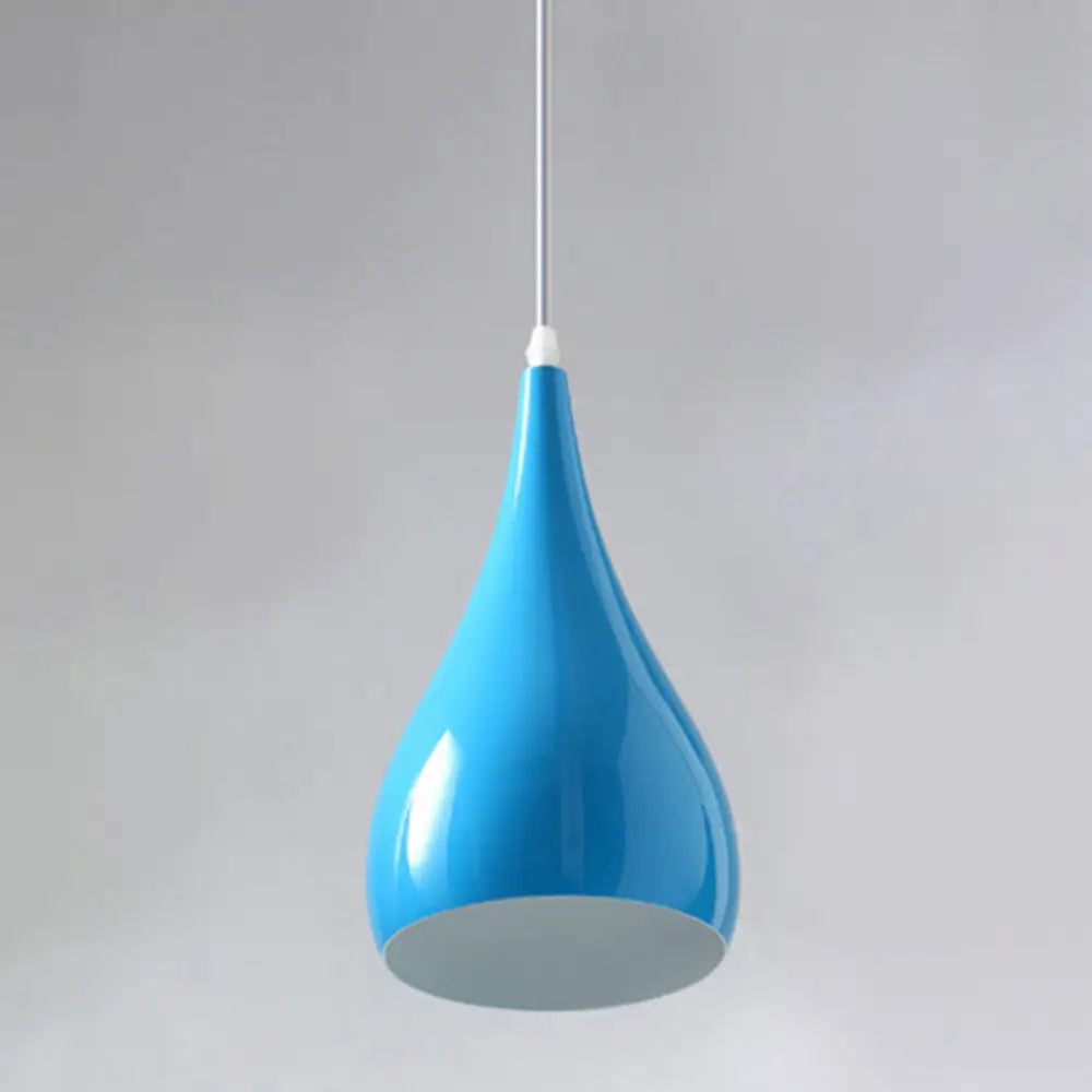 Macaron Metal Teardrop Pendant Light Fixture – Suspended 1-Light For Dining Room Ceiling Blue / 6.5’