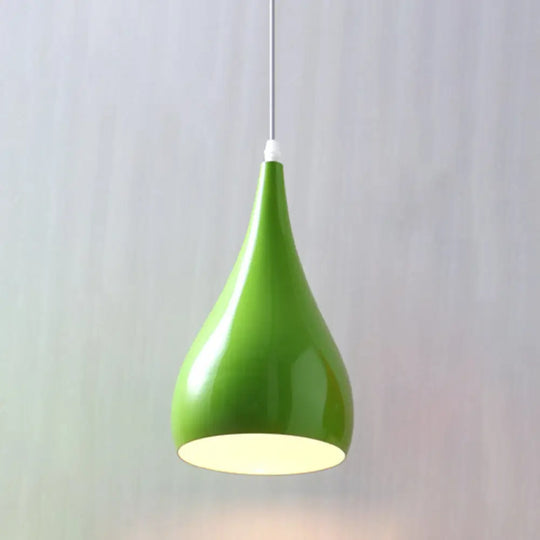 Macaron Metal Teardrop Pendant Light Fixture – Suspended 1-Light For Dining Room Ceiling Green /