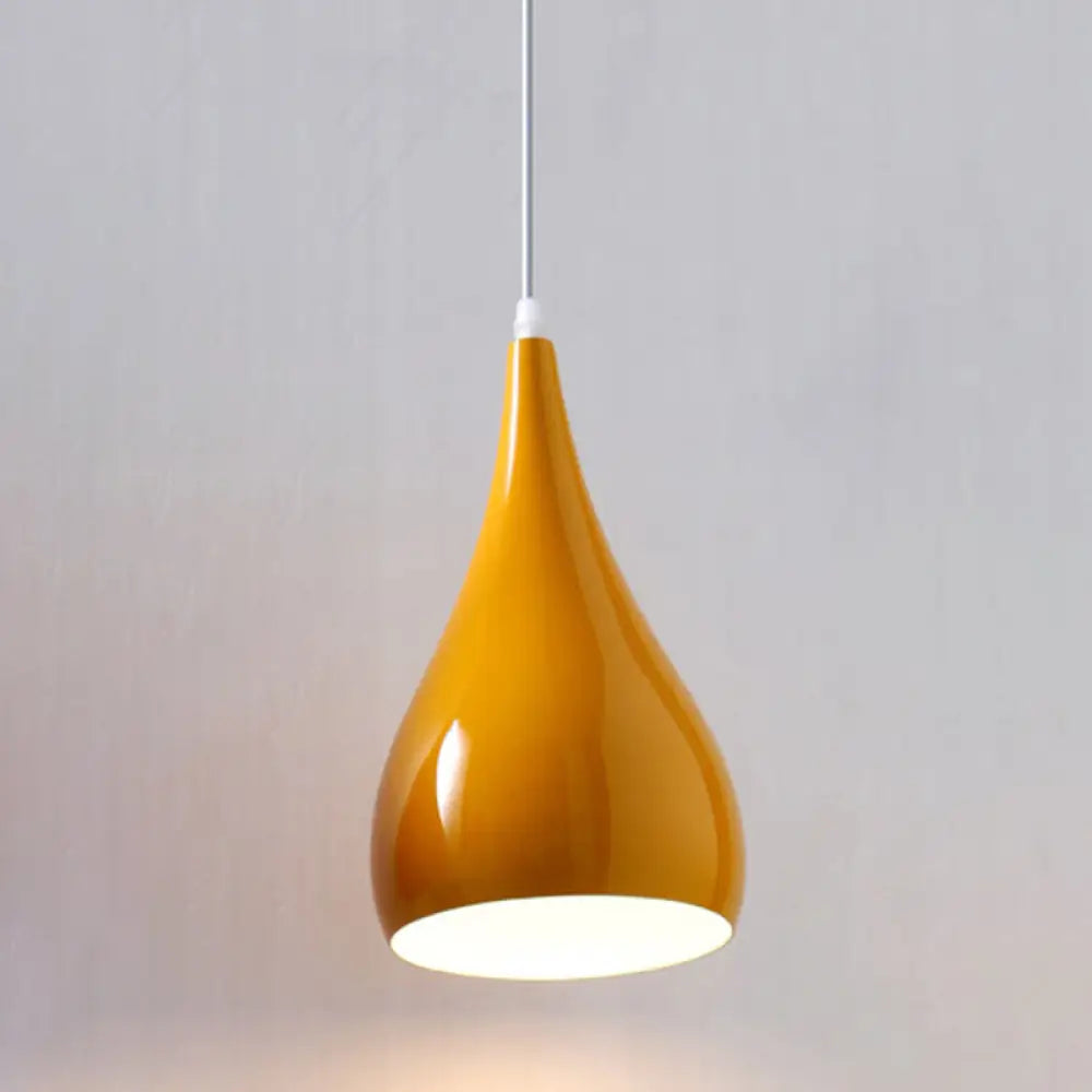 Macaron Metal Teardrop Pendant Light Fixture – Suspended 1-Light For Dining Room Ceiling Orange /