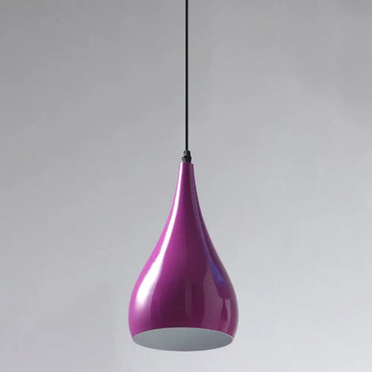 Macaron Metal Teardrop Pendant Light Fixture – Suspended 1-Light For Dining Room Ceiling Purple /