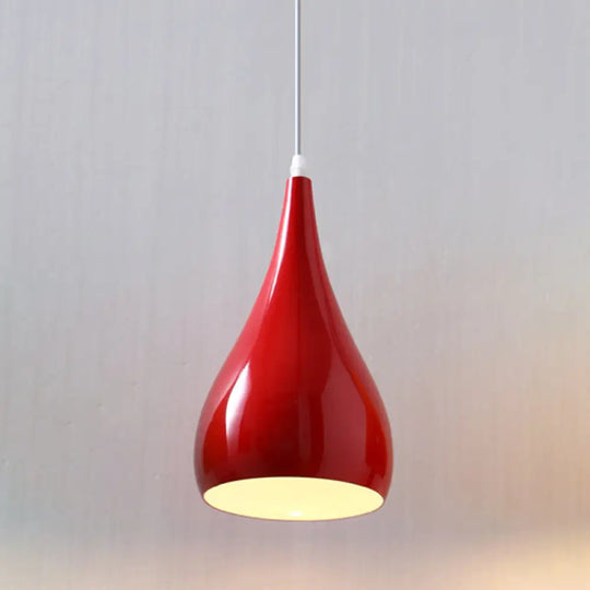 Macaron Metal Teardrop Pendant Light Fixture – Suspended 1-Light For Dining Room Ceiling Red / 6.5’