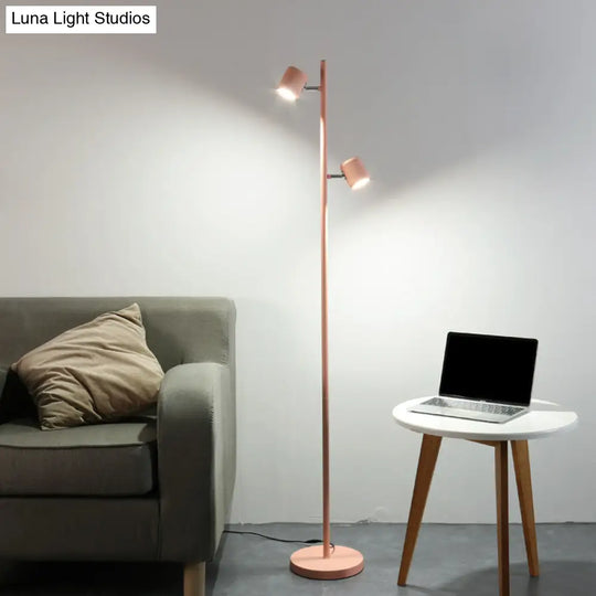 Macaron Metallic Led Cylinder Floor Lamp For Study Room White/Pink/Green