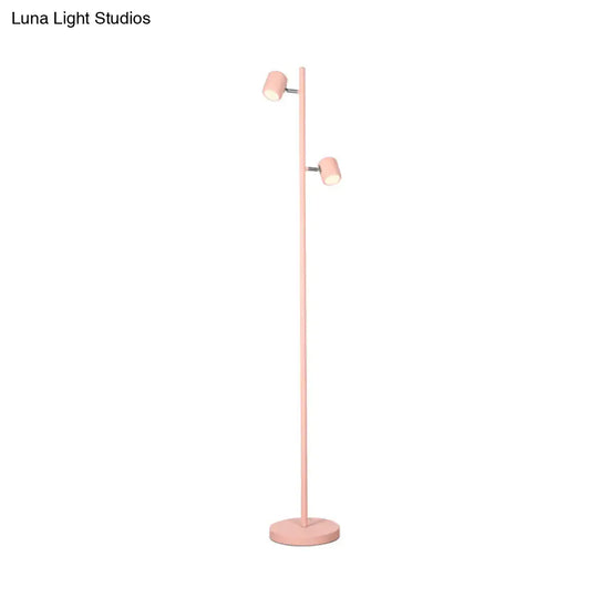 Macaron Metallic Led Cylinder Floor Lamp For Study Room White/Pink/Green