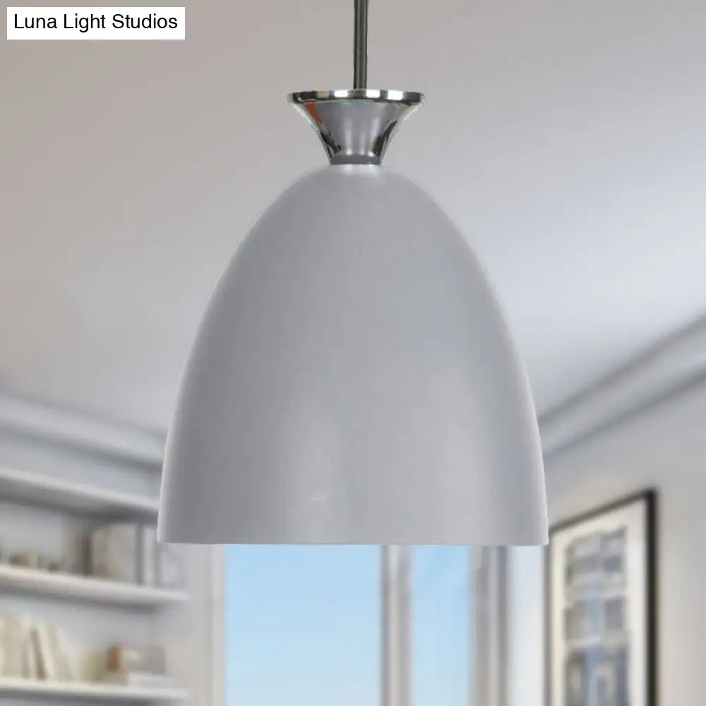 Macaron Metallic Pendant Lamp - Blue/Gray With Adjustable Cord For Bedside Or Ceiling Lighting