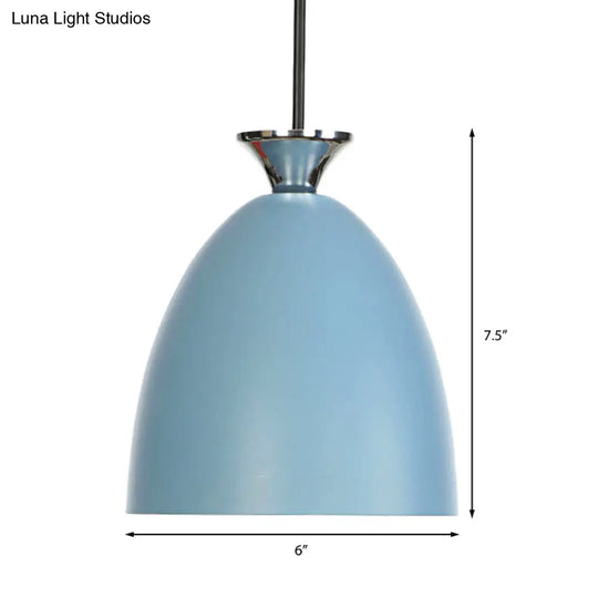 Blue/Gray Macaron Metallic Bedside Pendant Lamp With Adjustable Cord