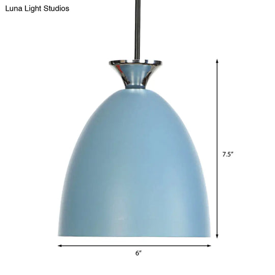 Macaron Metallic Pendant Lamp - Blue/Gray With Adjustable Cord For Bedside Or Ceiling Lighting