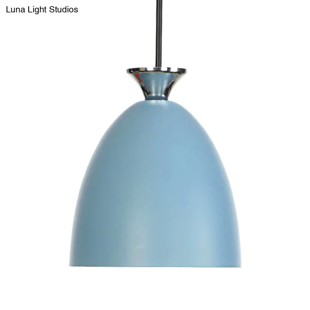 Macaron Metallic Pendant Lamp - Blue/Gray With Adjustable Cord For Bedside Or Ceiling Lighting