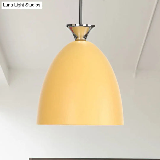 Blue/Gray Macaron Metallic Bedside Pendant Lamp With Adjustable Cord Yellow