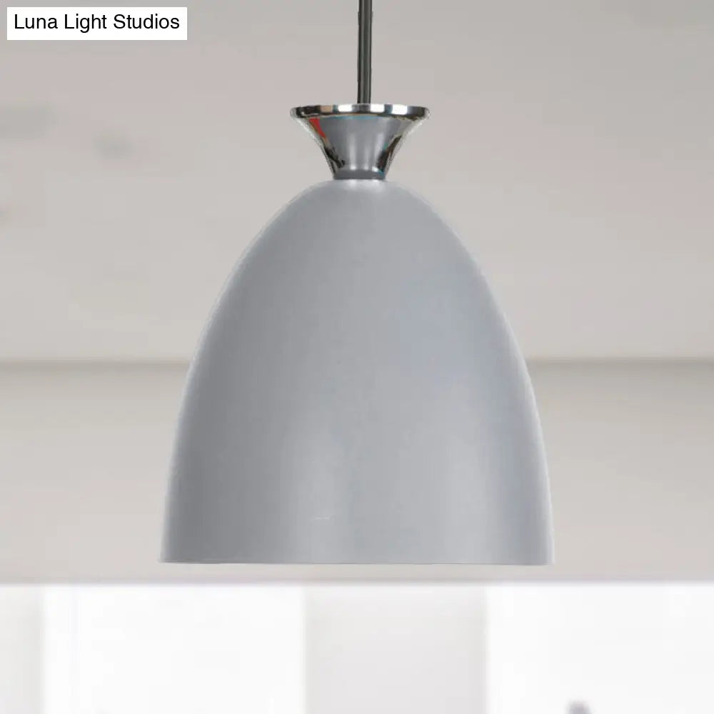 Blue/Gray Macaron Metallic Bedside Pendant Lamp With Adjustable Cord Grey