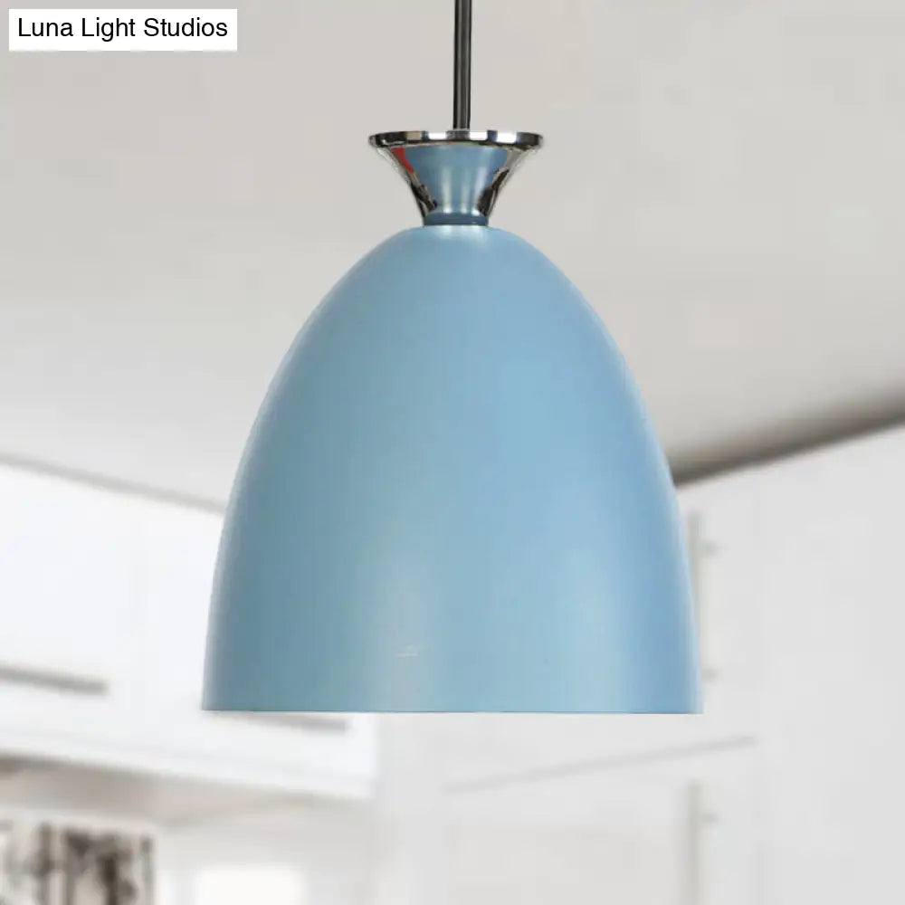 Macaron Metallic Pendant Lamp - Blue/Gray With Adjustable Cord For Bedside Or Ceiling Lighting