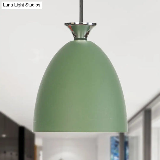 Blue/Gray Macaron Metallic Bedside Pendant Lamp With Adjustable Cord Green