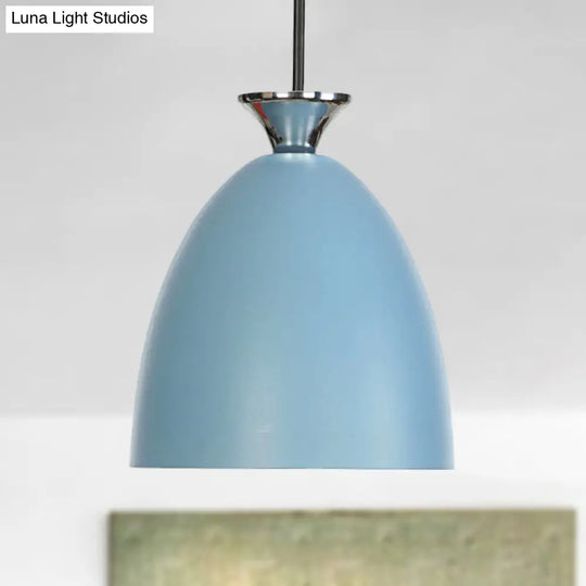 Blue/Gray Macaron Metallic Bedside Pendant Lamp With Adjustable Cord Blue