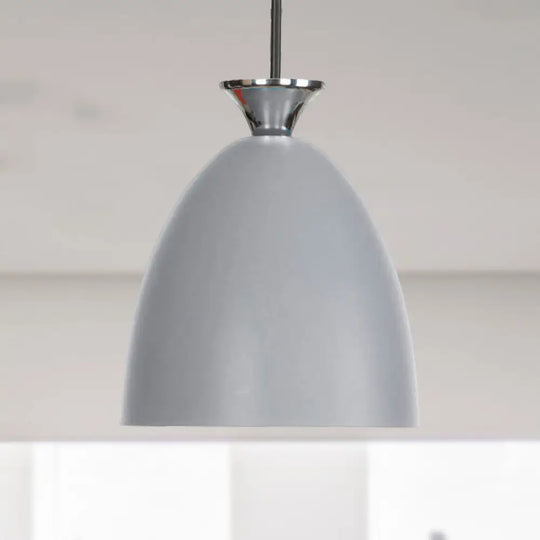 Macaron Metallic Pendant Lamp - Blue/Gray With Adjustable Cord For Bedside Or Ceiling Lighting Grey