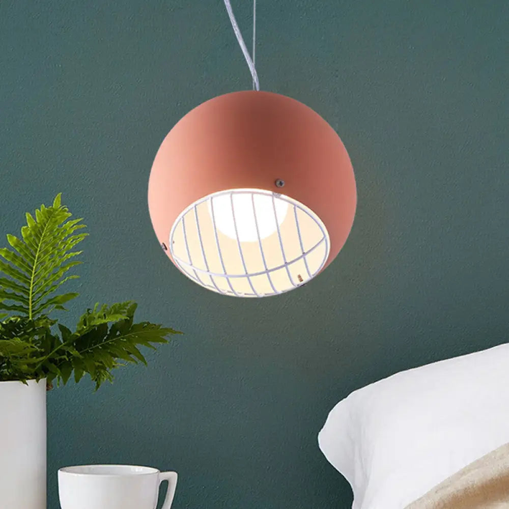 Macaron Mini Dome Pendant Light - Pink Aluminum With Wire Guard Bottom