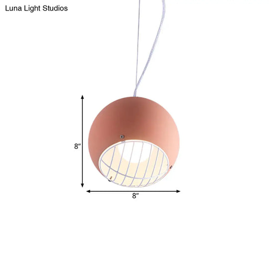 Macaron Mini Dome Pendant Light - Pink Aluminum With Wire Guard Bottom