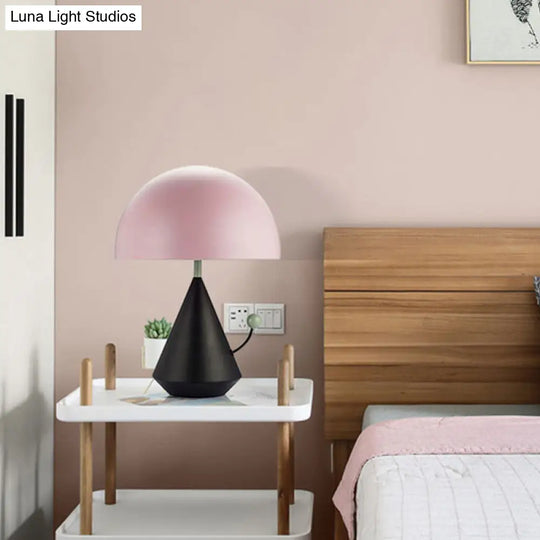 Macaron Nightstand Lamp: Hemisphere Shape Metal 1-Bulb Blue/Pink Book Reading Light