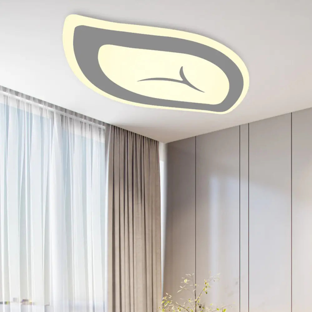 Macaron Nursing Room Led Ceiling Light Fixture - Flush Mount Acrylic Leaf Design Grey
