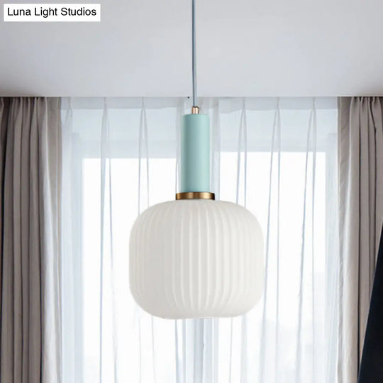 Macaron Black/Pink/Blue Pendant Dining Room Light With White Glass Shade - 5/8/12 Wide Blue / 8