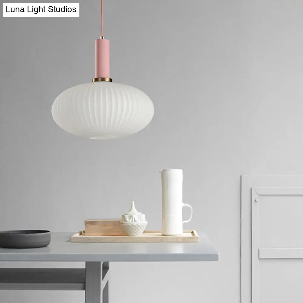 Macaron Black/Pink/Blue Pendant Dining Room Light With White Glass Shade - 5/8/12 Wide