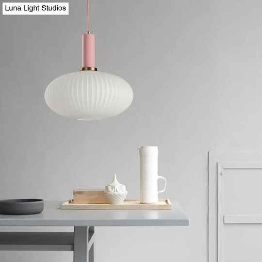 Macaron Black/Pink/Blue Pendant Dining Room Light With White Glass Shade - 5/8/12 Wide