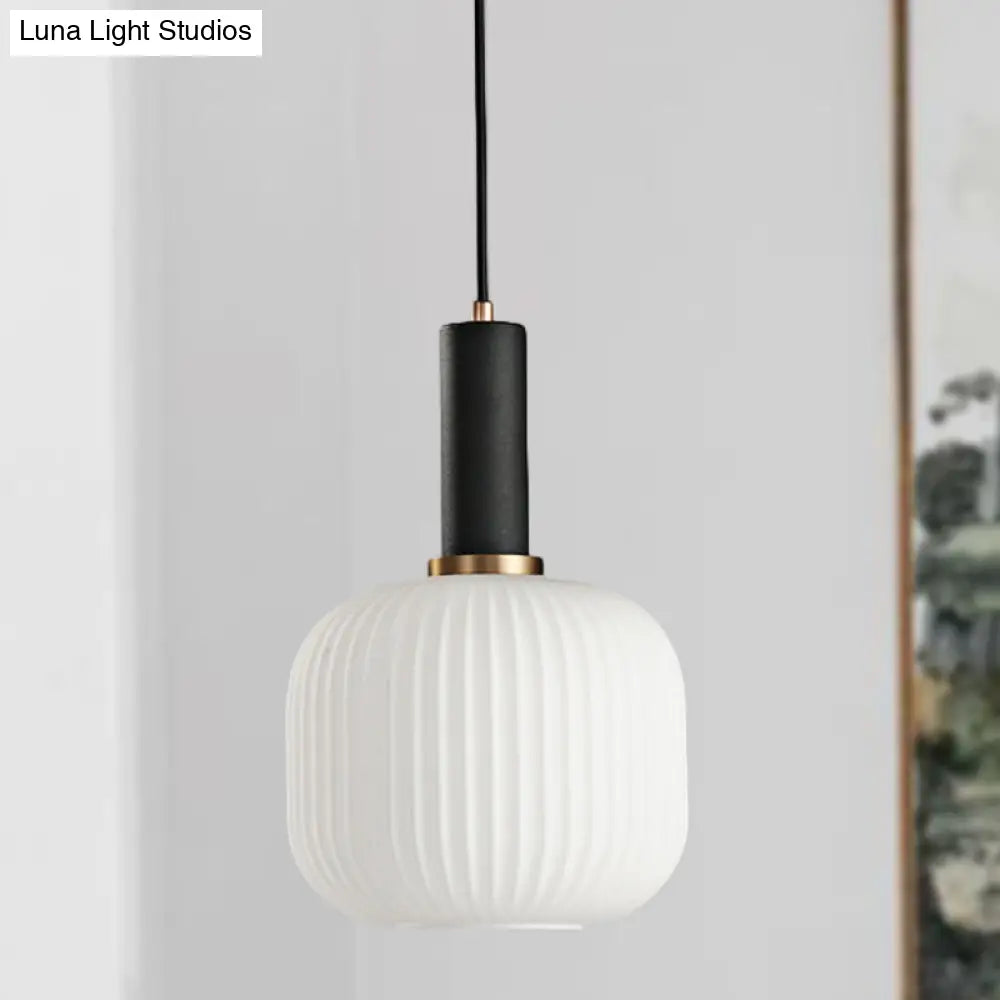 Macaron Black/Pink/Blue Pendant Dining Room Light With White Glass Shade - 5/8/12 Wide Black / 8