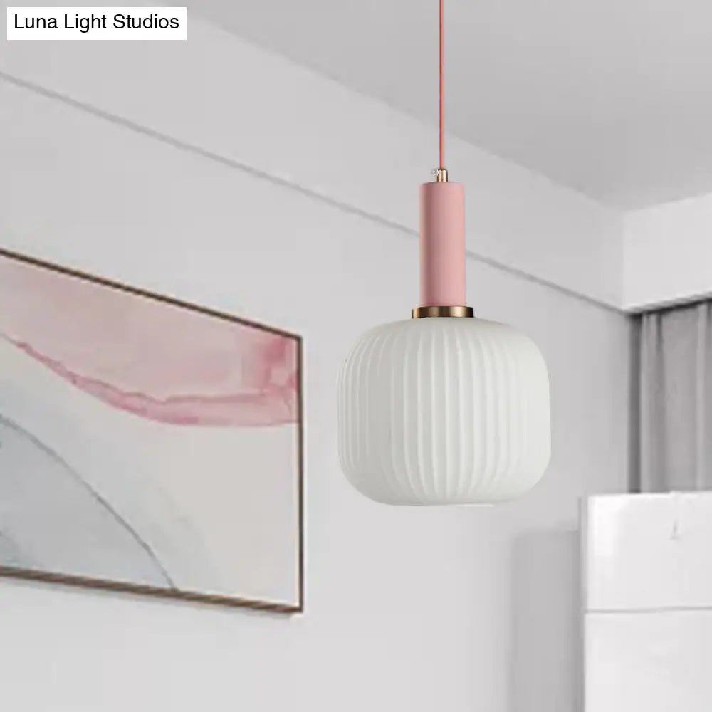 Macaron Black/Pink/Blue Pendant Dining Room Light With White Glass Shade - 5/8/12 Wide