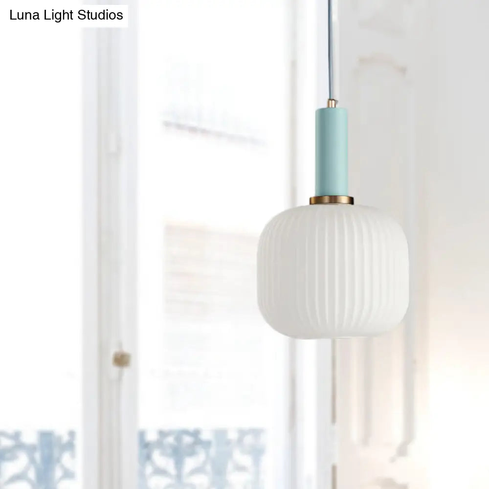 Macaron Black/Pink/Blue Pendant Dining Room Light With White Glass Shade - 5/8/12 Wide