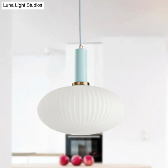 Macaron Black/Pink/Blue Pendant Dining Room Light With White Glass Shade - 5/8/12 Wide Blue / 12