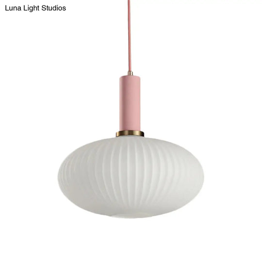 Macaron Black/Pink/Blue Pendant Dining Room Light With White Glass Shade - 5/8/12 Wide