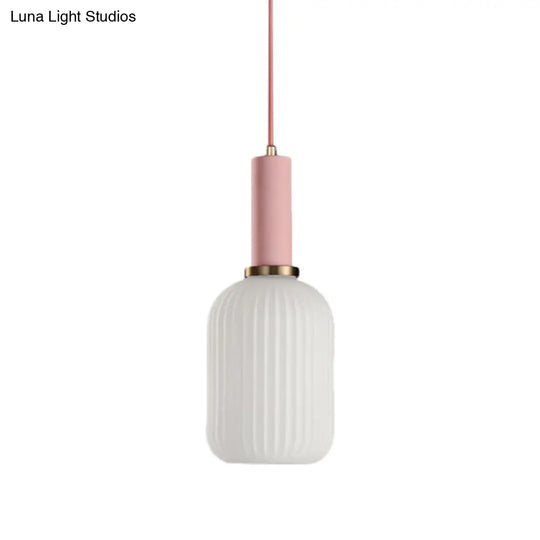 Macaron Black/Pink/Blue Pendant Dining Room Light With White Glass Shade - 5/8/12 Wide