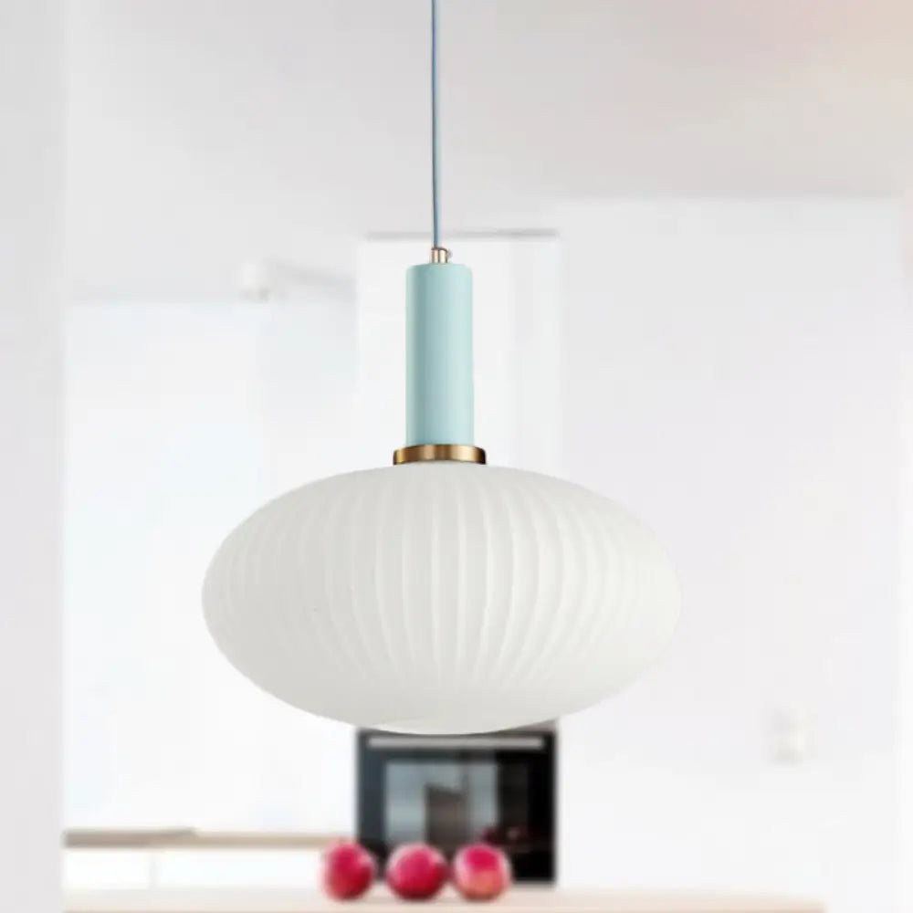 Macaron Pendant Light: Black/Pink/Blue Cylinder/Oval/Drum White Glass Shade 5’/8’/12’ Wide