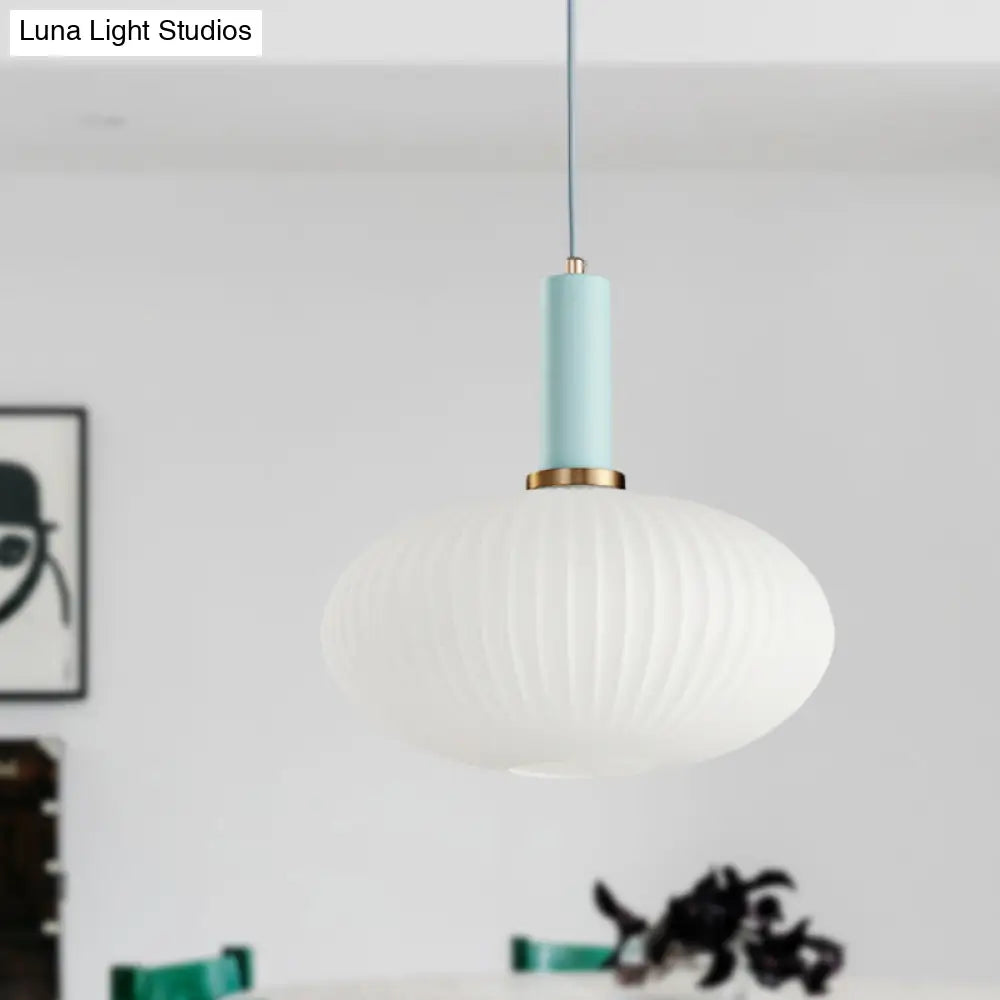 Macaron Pendant Light: Black/Pink/Blue Cylinder/Oval/Drum White Glass Shade 5’/8’/12’ Wide