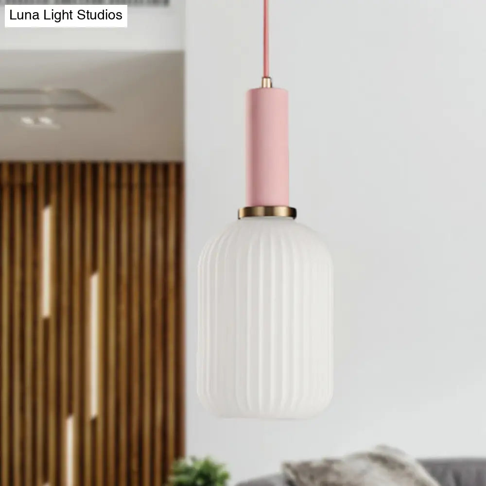 Macaron Black/Pink/Blue Pendant Dining Room Light With White Glass Shade - 5/8/12 Wide Pink / 5